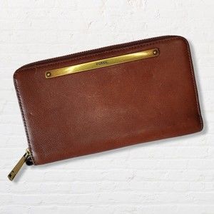 Fossil Brown Leather Wallet with Gold Accents